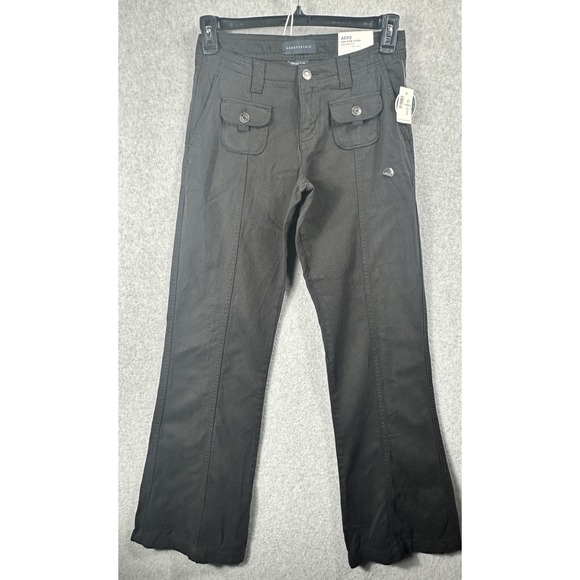 Aeropostale Low Rise Flare No Stretch Black Pants Jeans Women Size 0 Casual NEW - Picture 1 of 10
